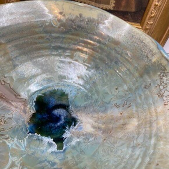 Studio Pottery Bowl Signed JD Crystal Bottom And Crystalline Grazed Blue Green - Picture 4 of 13